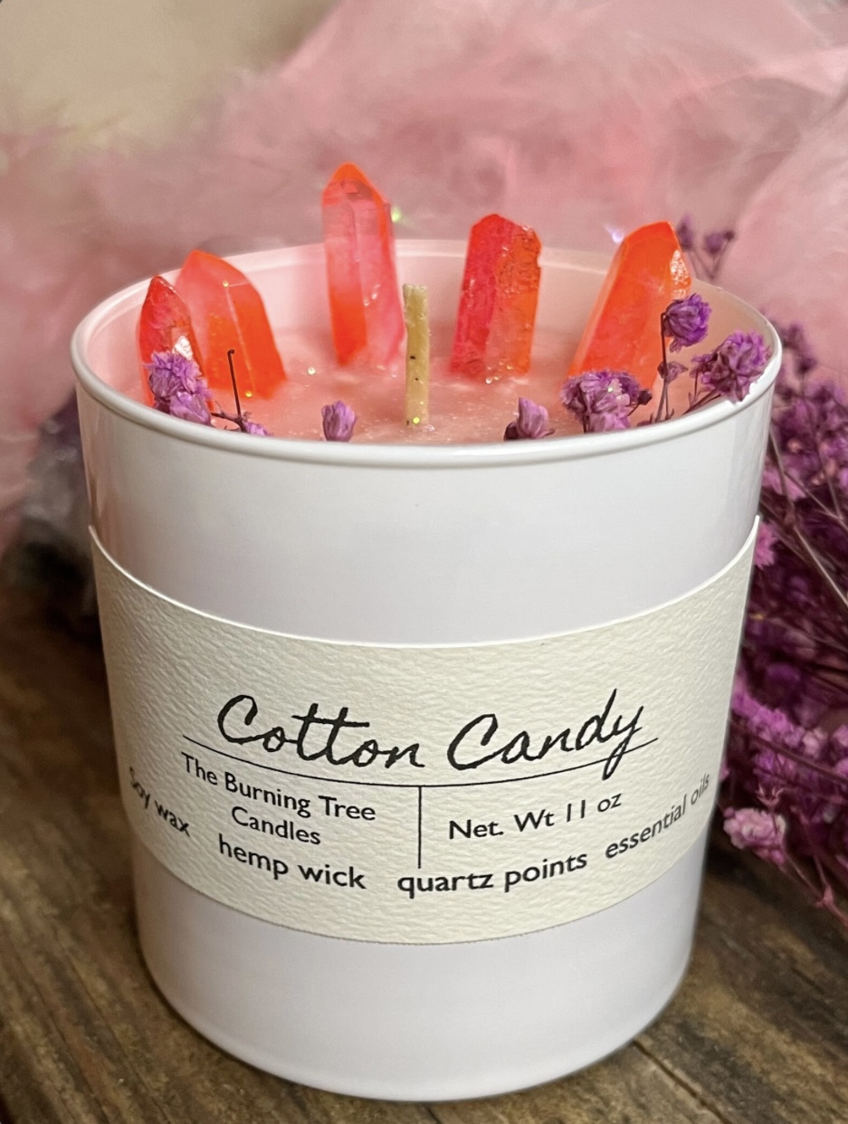 Cotton Candy Crystal Candle, Botanical Candle, Handmade in small batches,  Soy Candle